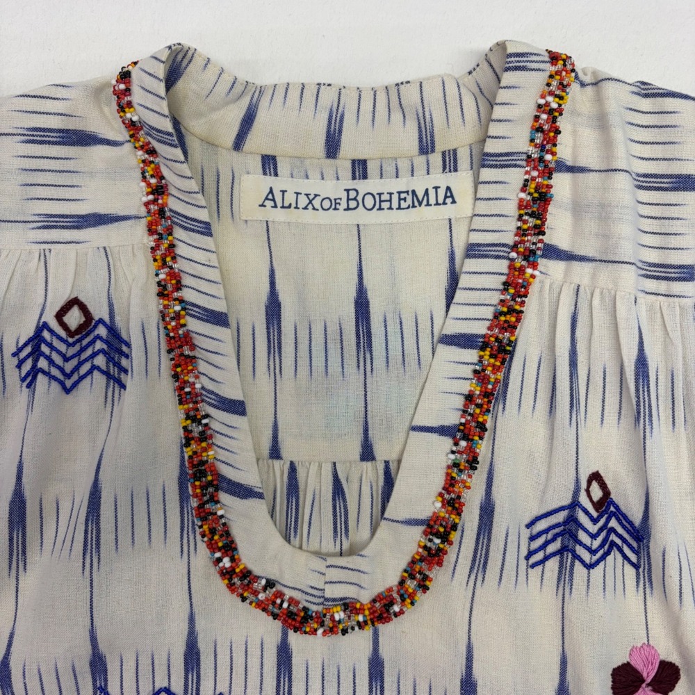Alix of Bohemia Top Women Small Beaded Embroidered Ikat Cotton Boho Artisan $780 - Picture 4 of 15